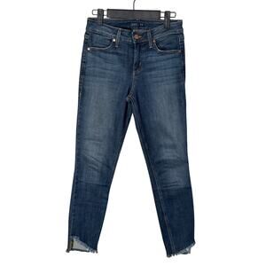 Anthropologie Level 99 Women's Mid Rise Skinny Jeans Raw Hem Medium Blue Size 26